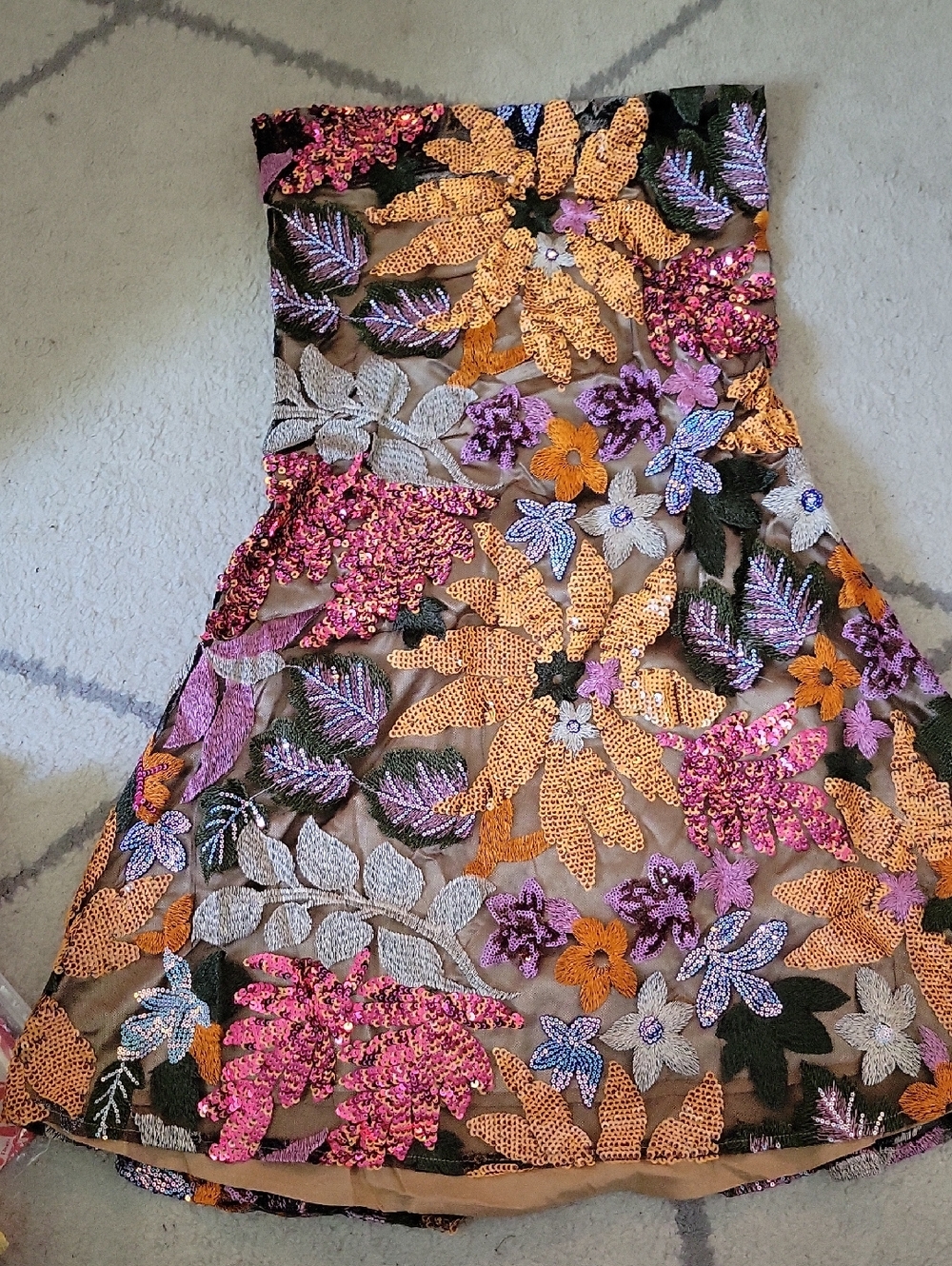 Sage + Paige Sequin Floral Mini Dress in Purple, Gold, Green and Cream